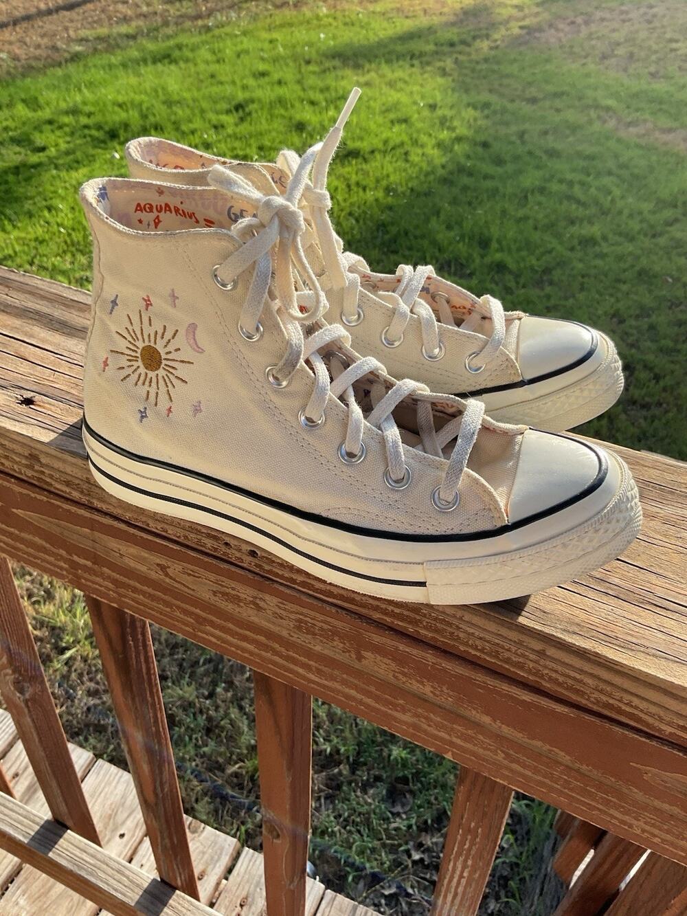 Converse Womens Celestial Design White High-Top Sneakers size US 7 Future Bright